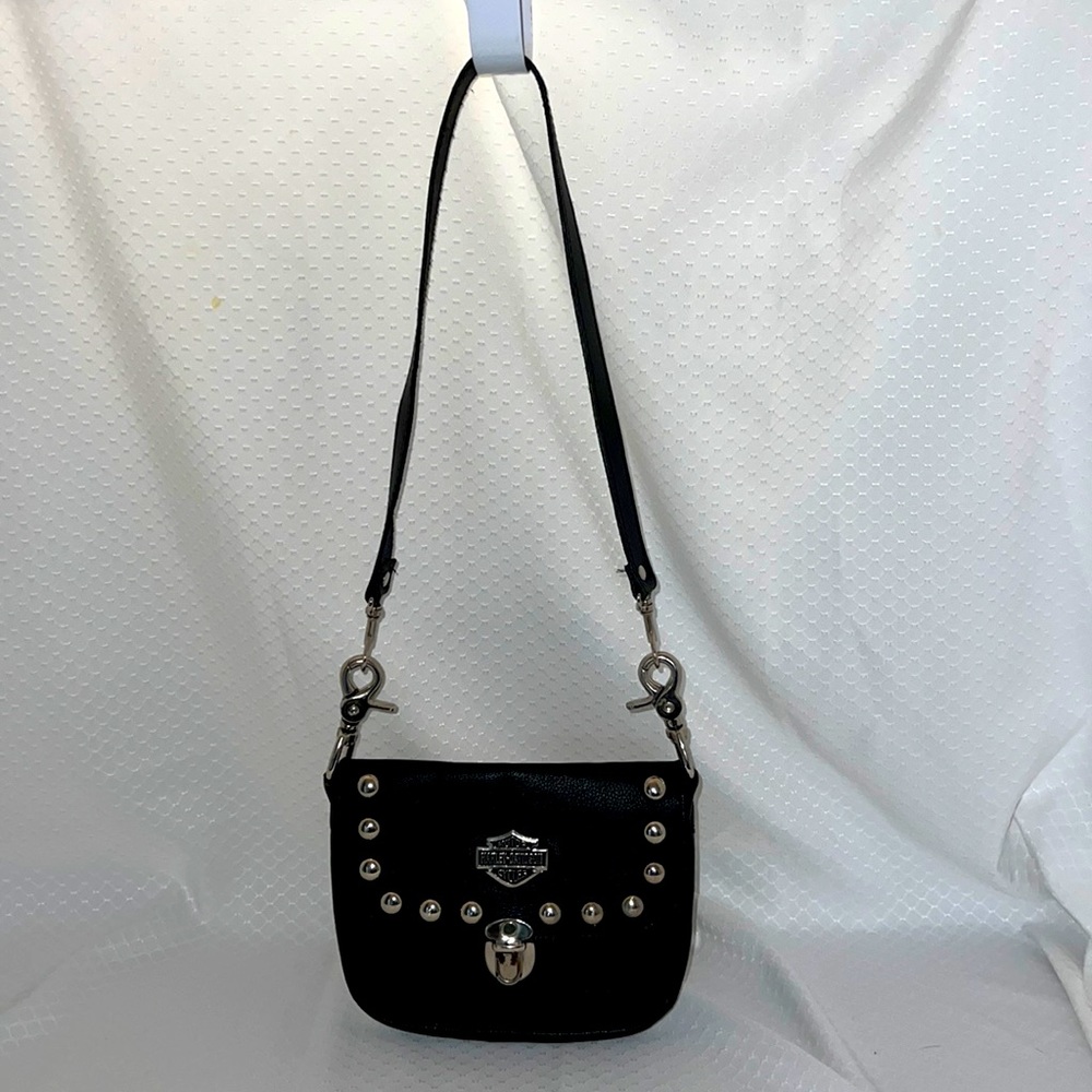 Harley Davidson black leather studded hip bag